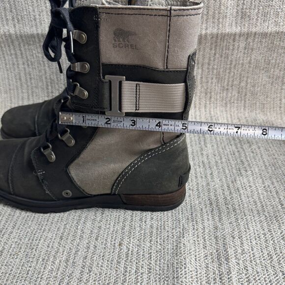 SOREL MAJOR CARLY Lace Up Leather Canvas Boot 8 Black Gray USED - Picture 10 of 12